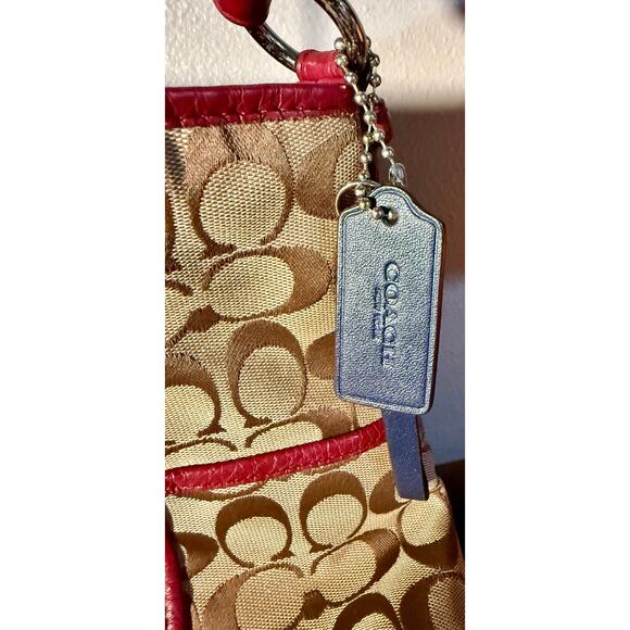 Coach Signature C Park Hobo Shoulder Bag Khaki Crimson F30341 - Picture 4 of 13